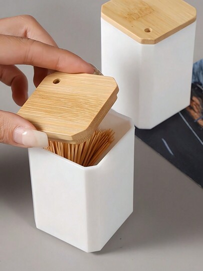 SHEIN 1pc Recipiente para palitos de dente para uso doméstico e na sala de estar, caixa de palitos de dente portátil, pote de palitos de dente com armazenamento, decoração para casa