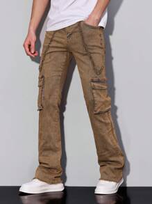 Manfinity Homme Quần Jeans Denim Túi Cargo Thường Ngày Cho Nam - Màu vàng - Xem 1