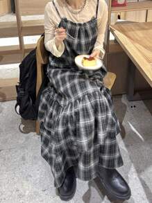 FRIFUL Vestido de mujer con tirantes largos a cuadros, estilo de vacaciones de primavera/verano, vestidos casuales para mujeres