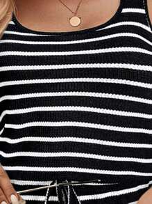 SHEIN LUNE Women's Casual Striped Waffle Knit Sleeveless Mini Dress, Basic Lace-Up Outfit For Daily Outings, Spring/Summer,Summer Dresses
Spring Clothes - Black and White - View 7