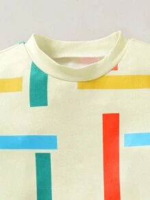 2pcs/Set Baby Boy Casual Asymmetrical Shaped Print Round Neck Short Sleeve T-Shirt And Shorts Set, Suitable For Summer