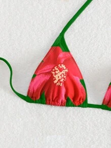 SHEIN Swim 带吊带上衣和内裤的独立泳衣，简单时尚，休闲，适合夏季海滩度假的日常穿着 - 彩色 - 查看 4