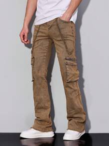 Manfinity Homme Quần Jeans Denim Túi Cargo Thường Ngày Cho Nam - Màu vàng - Xem 5