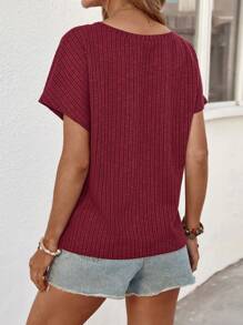 SHEIN LUNE Women's Vacation Casual Solid Color Batwing Sleeve T-Shirt