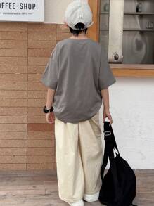 DAZY 2pcs Tween Boys Set: Letter Print Round Neck Drop Shoulder Tee And Pants,Back To School Clothes