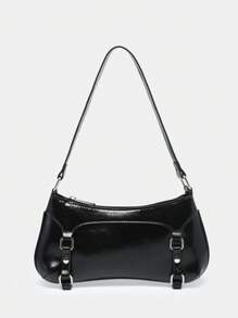 ROMWE Kawaii Túi đeo vai/đeo chéo kiểu dáng cổ điển dành cho nữ, trang trí nơ và dây xích đính ngọc trai giả, túi vintage. - màu đen - Xem 4