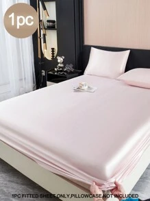 1PC Solid Color Light Pink Satin Fitted Sheet Simulation Silk Fitted Sheet With 1pc Fitted Sheet  Valentine's Day Mattress Cover For Bed, Fitted Sheet Modern Soft Bedding Set For Household King Queen Full Twin Size  Sheet Bedspread Deep Pocket Up To 11.8 Inch Breatheable Wrink-Free Better For Sleep, Machine Washable - Baby Pink - View 2