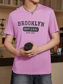 Manfinity Homme Men's Casual Round Neck Short Sleeve Letter Print Minimalist Top, Daily Wear