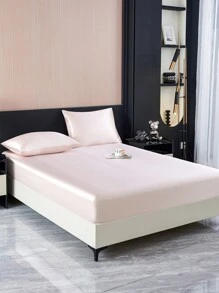 1PC Solid Color Light Pink Satin Fitted Sheet Simulation Silk Fitted Sheet With 1pc Fitted Sheet  Valentine's Day Mattress Cover For Bed, Fitted Sheet Modern Soft Bedding Set For Household King Queen Full Twin Size  Sheet Bedspread Deep Pocket Up To 11.8 Inch Breatheable Wrink-Free Better For Sleep, Machine Washable - Baby Pink - View 6