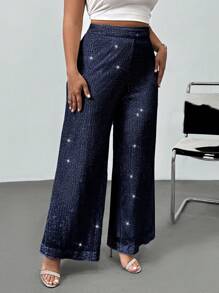 SHEIN Privé Celana Panjang Ukuran Besar, Sederhana, Modis, Kasual, untuk Sehari-hari - Navy Blue - View 7