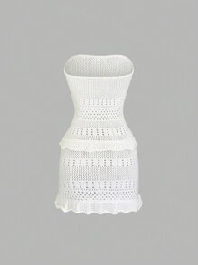 Sweetra Cute & Playful Tube Knitted A-Line Versatile And Slimming Sweater Dress, Suitable For Spring & Summer - White - View 2