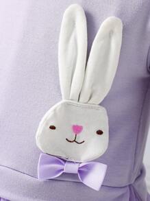 Ensemble de vêtements à domicile pour bébés filles avec série violette, robe à manches longues en maille brodée avec un lapin mignon et leggings décontractés