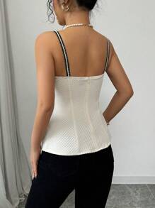 Elenzga Women Contrast Color Stitching Minimalist Spaghetti Strap Camisole, Casual Daily Wear - Apricot - View 2