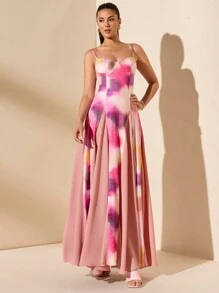 SHEIN BAE Vestido con estampado de degradado multicolor de gris y azul, con dobladillo sobredimensionado, adecuado para citas románticas, fiestas y reuniones. Atuendo de verano para mujer/Ropa de primavera/Atuendo del Día de San Valentín/Carnaval/Atuendos de vacaciones en la playa - Multicolor - Ver 6