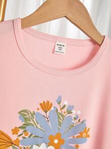 2pcs/Set Cute Avocado Pattern Crew Neck Short Sleeve Top And Pants, Fashionable & Comfortable, Sleepwear For Tween Girls Girls Pajamas Sets Summer Teen Girl Pajama Set Girl Spring Sets Cute Pjs Set Girls Lounge Set - Pink - View 3