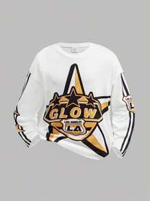 SHEIN 2pcs Tween Girls' Loose Fit Graphic Print Crew Neck T-Shirt And Pants Set