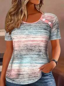 大码简约时尚休闲短袖 T 恤，日常穿着 - 彩色 - 查看 1