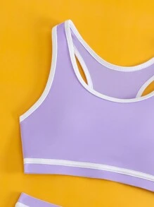 SHEIN Tween Girl Solid Color Splice Sleeveless Bikini Top And Bottom Swimwear Set - Mauve Purple - View 5