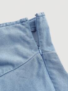 SHEIN MOD 圣帕特里克节春假可爱牛仔荷叶边半身裙 - 淺色水洗藍 - 查看 4