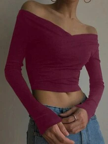 DAZY Women Plain Color Long Sleeve T-Shirt, Casual & Fashionable For Daily Wear
