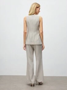 BizChic Women's Vest And Pants Suit Set, Work Commute, New Year Party, Valentine's Date, Spring/Summer - Khaki - View 6