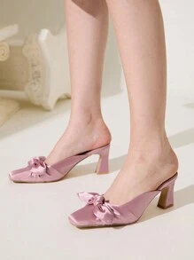 CUCCOO CHICEST Dames vierkante neus slip-on satijnen strik decor elegante kwaliteit commuter pumps, veelzijdige lente casual outfit look