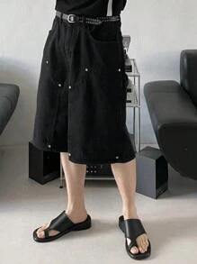 DAZY Men's Plain Black Denim Shorts, Summer - Black - View 4