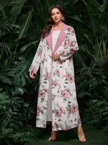 Al Najma Bata abaya de manga larga con estampado floral suelto para mujer