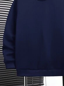 SHEIN Set da 2 pezzi di felpa girocollo e pantaloni della tuta casual e comodi, adatti per scuola, sport, uscite in autunno/inverno, con imbottitura termica, spessi, adatti per ragazzi adolescenti - Blu Navy - Visualizzare 4