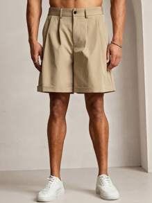 HIMLAND Męskie, tkane, modne, luźne, jednokolorowe, proste szorty, powrót do szkoły, stare pieniądze