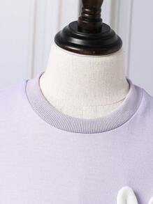 Ensemble de vêtements à domicile pour bébés filles avec série violette, robe à manches longues en maille brodée avec un lapin mignon et leggings décontractés