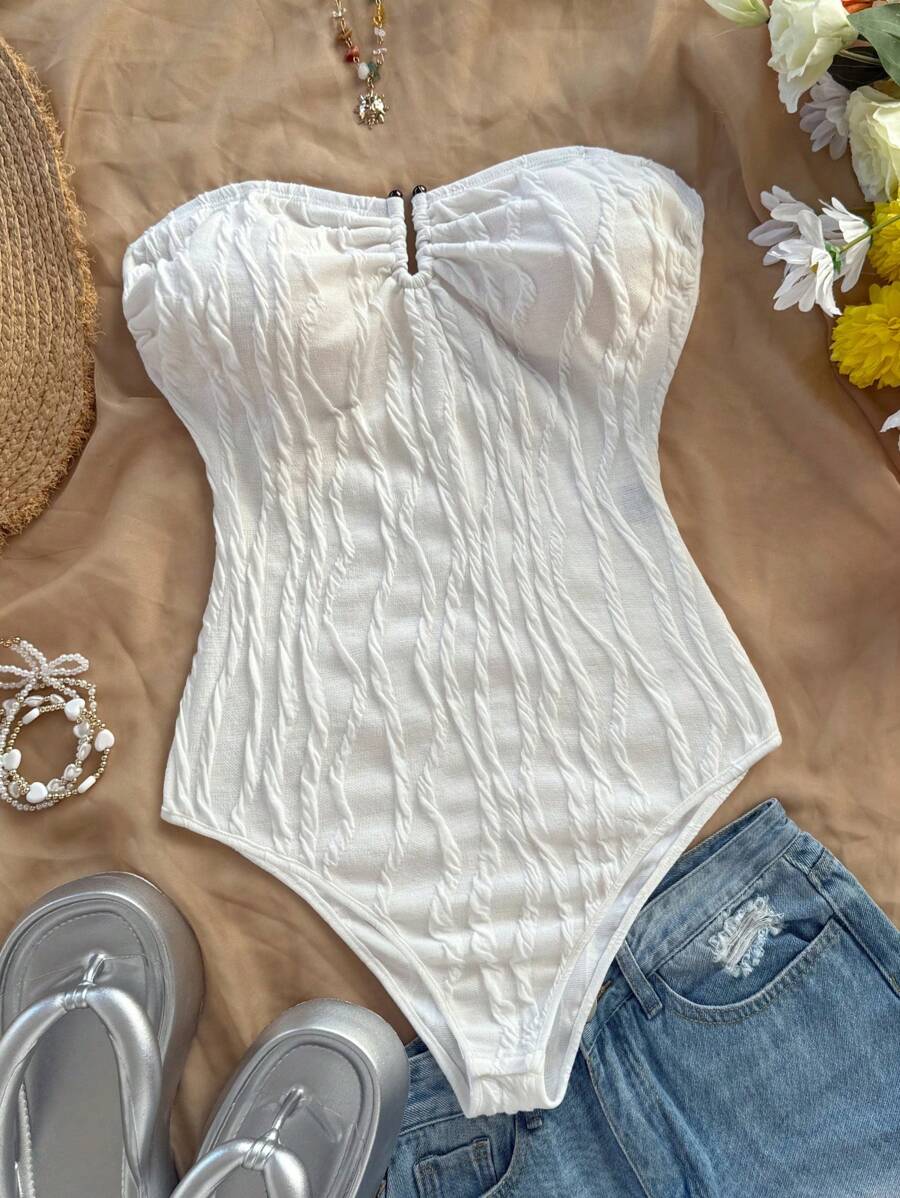 Soleia Women's White Vacation/Music Festival/Bohemian Bodysuit, Suitable For Holiday, Beach, Dating, Afternoon Tea In Spring/Summer For Valentine's Day