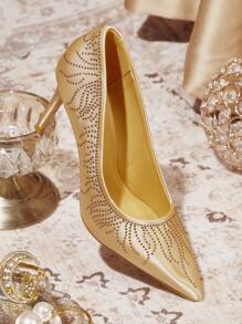 CUCCOO TILAWA 女士金色水钻尖头高跟鞋，性感优雅休闲度假派对情人节约会婚纱鞋