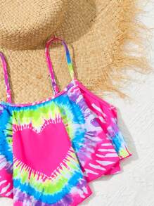 Teen Girl Tie Dye Heart Print Ruffled Tankini Swimwear Set,Popular Teenn Bathing Suits - Multicolor - View 6