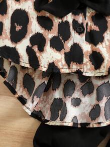 SHEIN Baby Girls Autumn Cute Heart Print Ruffle Trim Belted Long Sleeve Blouse And Solid Color Elastic Waist Long Pants 2 Pieces Set - Multicolor - View 5