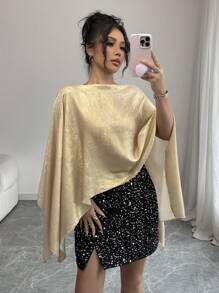 Elenzga Camisa con diseño de capa de tela brillante con estampado metálico para mujer