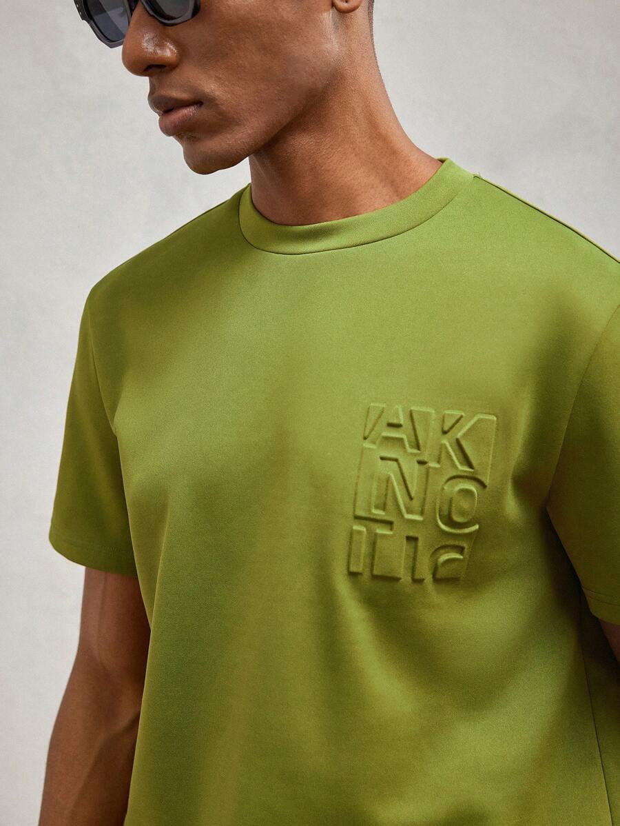 AKNOTIC Party Set de 2 camisetas de punto con cuello redondo ajustadas y con relieve de letras en verde oliva para hombres, adecuado para primavera/verano, vacaciones y uso diario - Verde Oliva - Ver 1