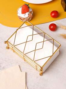 1pc Modern Minimalist Style Gold Iron Square Standing Tissue Holder, Iron Wire Desktop Standing Napkin Holder, Convenient , Suitable For Daily Restaurant Hotel Tabletop Tissue Storage Valentine's Day, Valentines Wedding, Birthday