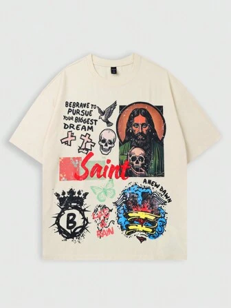 Street Life Men's Street Casual Graphic Tee Shirt, Simple & Fashionable For Everyday Wear