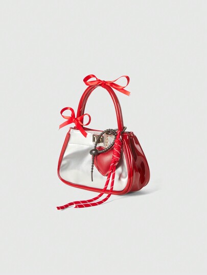 Kawaii Women Red Trim Top Handle Shoulder Bag, Simple And Practical Multifunction