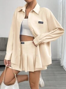 Comfortcana 2pcs Women Set: Blouse & Pleated Skirt - Apricot - View 8