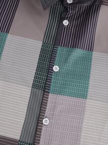 Manfinity Homme 大码男士简约时尚休闲正装衬衫，适合日常穿着 - 彩色 - 查看 5