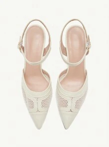 CUCCOO CHICEST White Perforated Mesh Closed Toe High Heel Women Fashion Sandals