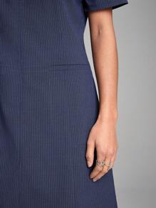 LYSMO 休闲条纹短袖收腰中长连衣裙