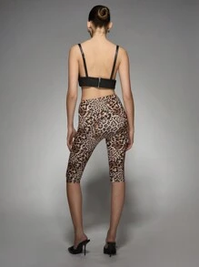 MISSGUIDED Leopard Print High Rise Biker Shorts Compression Workout Athletic Gym Running Cycling Shorts Dance Yoga Capri Length Leggings - Multicolor - View 3