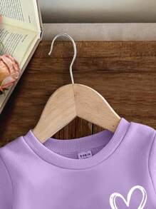 SHEIN Conjunto informal de bebé niña de suéter de punto suave y holgado de cuello redondo, grueso - Morado - Ver 3