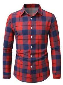 Manfinity Homme Men's Plaid Print Long Sleeve Casual/Work Shirt - Multicolor - View 3