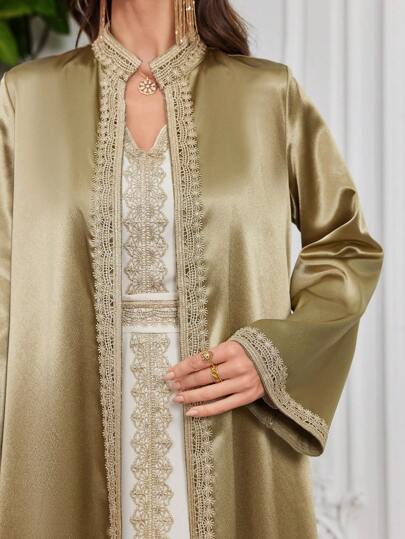 Al Najma 女士水溶性蕾丝拼布连衣裙和时尚长袍 Abaya 外套，适合休闲/节日/聚会/旅行