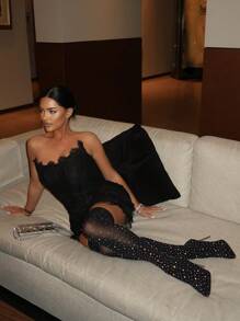 CUCCOO SZL 尖头细高跟靴配弹力水钻装饰袜子女士度假鞋夏季促销派对坏人时尚别致华丽风格万圣节圣诞节迪斯科派对性感夜晚坏人秋季 - 黑色 - 查看 3