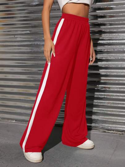 Tween Girls Casual Knit Solid Color Mesh Patchwork Ribbon Wide Leg Pants